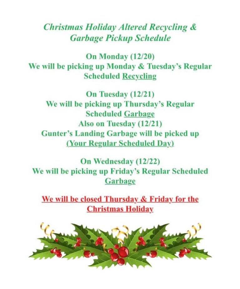 Christmas Week Recycling and Garbage Schedule