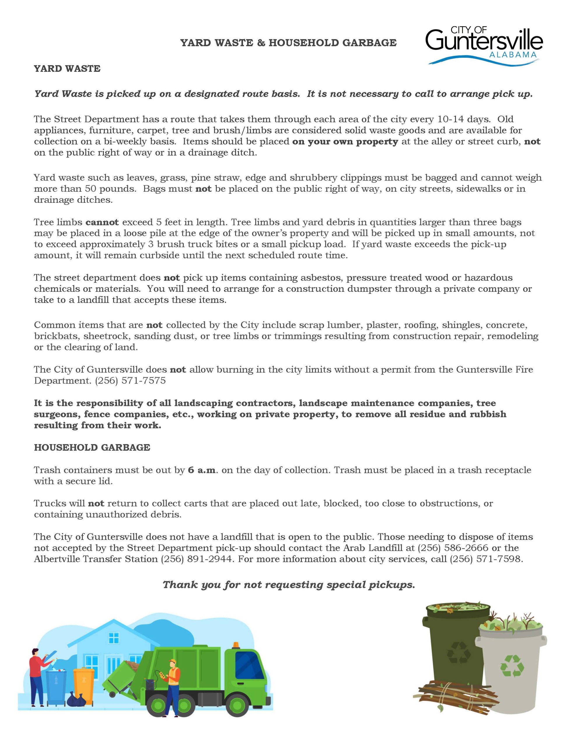 Info on the City’s Yard Waste, Household and Commercial Garbage pick-up